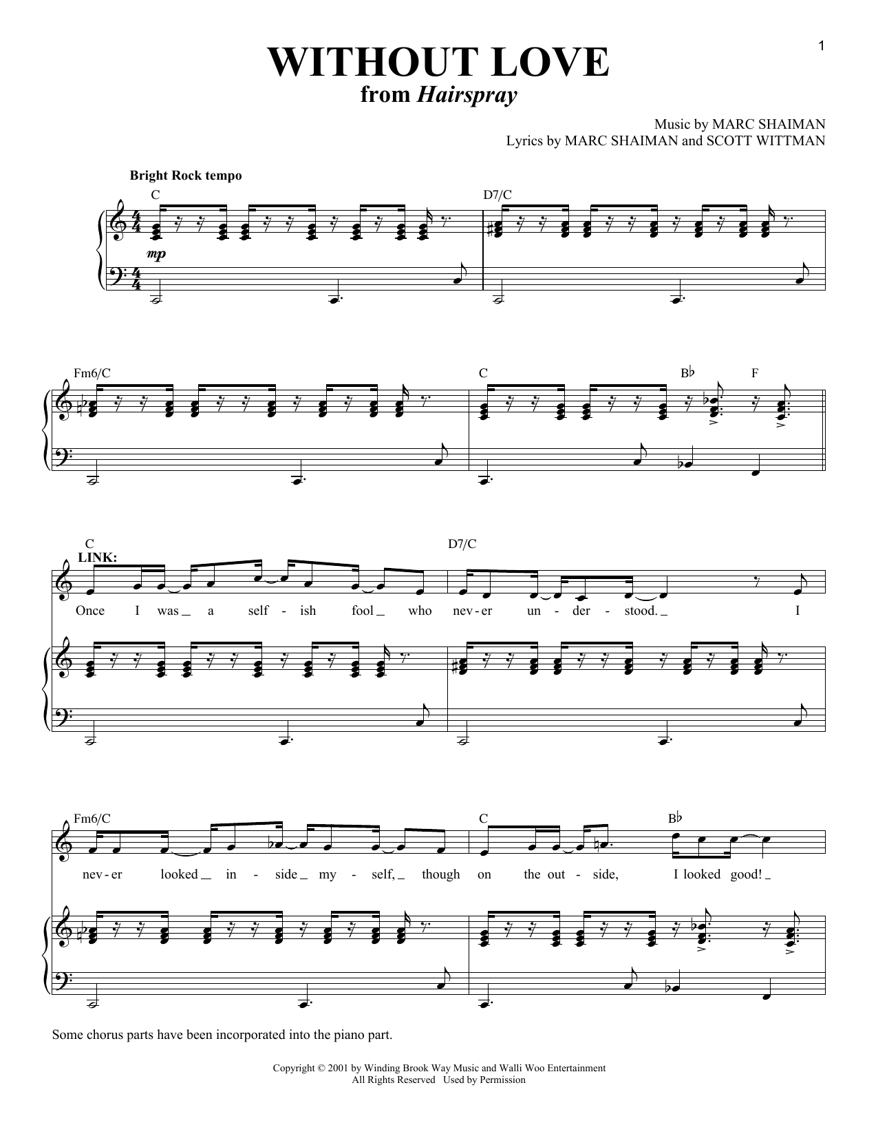 Download Scott Wittman Without Love Sheet Music and learn how to play Piano & Vocal PDF digital score in minutes