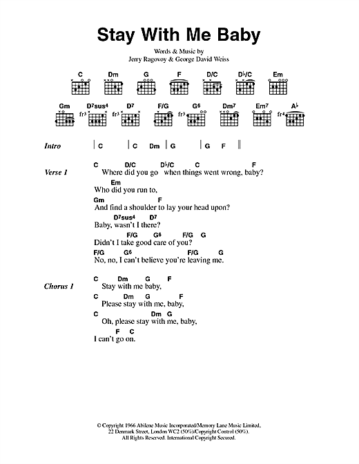 Download Scott Walker Stay With Me Baby Sheet Music and learn how to play Lyrics & Chords PDF digital score in minutes