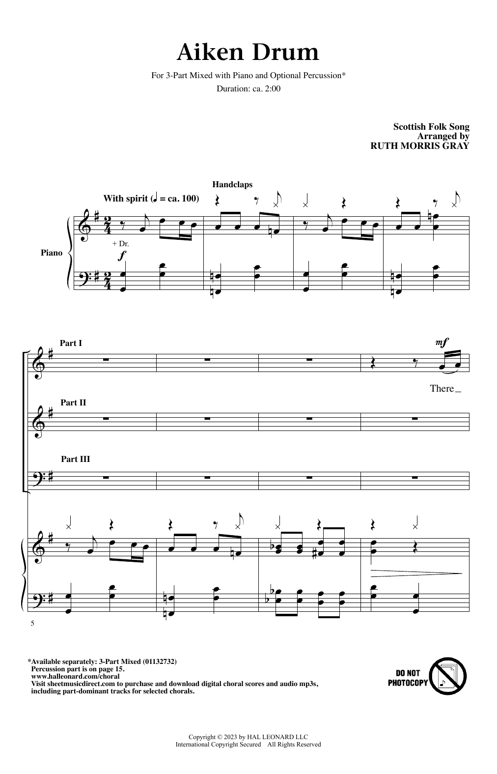 Download Scottish Folk Song Aiken Drum (arr. Ruth Morris Gray) Sheet Music and learn how to play 3-Part Mixed Choir PDF digital score in minutes