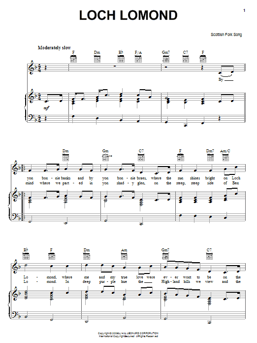 Download Scottish Folksong Loch Lomond Sheet Music and learn how to play Piano, Vocal & Guitar (Right-Hand Melody) PDF digital score in minutes