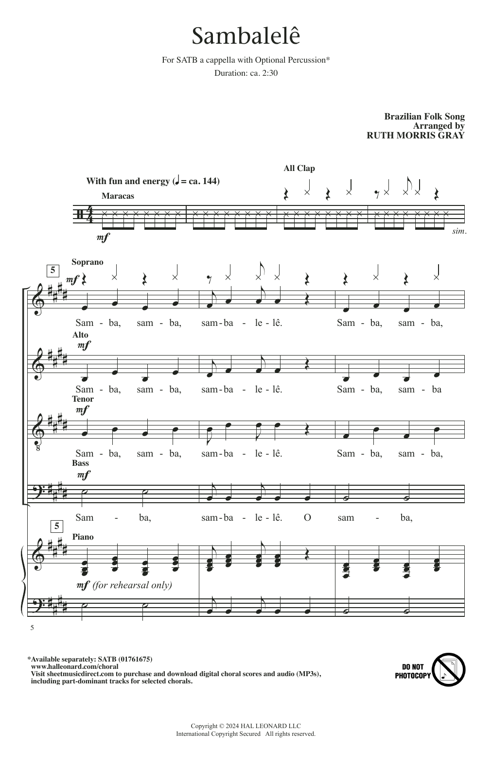 Download Scottish Folk Song Sambalelé Sheet Music and learn how to play SATB Choir PDF digital score in minutes