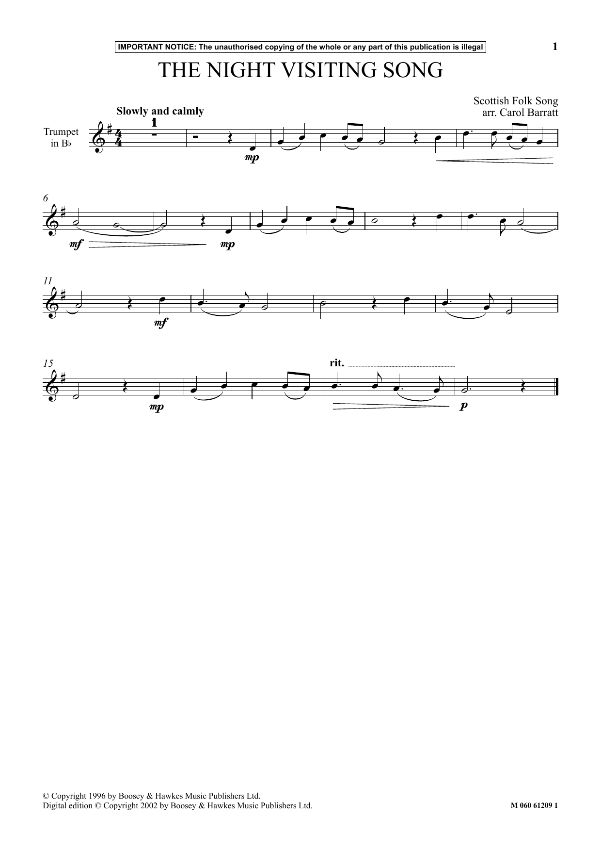 Download Scottish Folk Song The Night Visiting Song Sheet Music and learn how to play Instrumental Solo PDF digital score in minutes