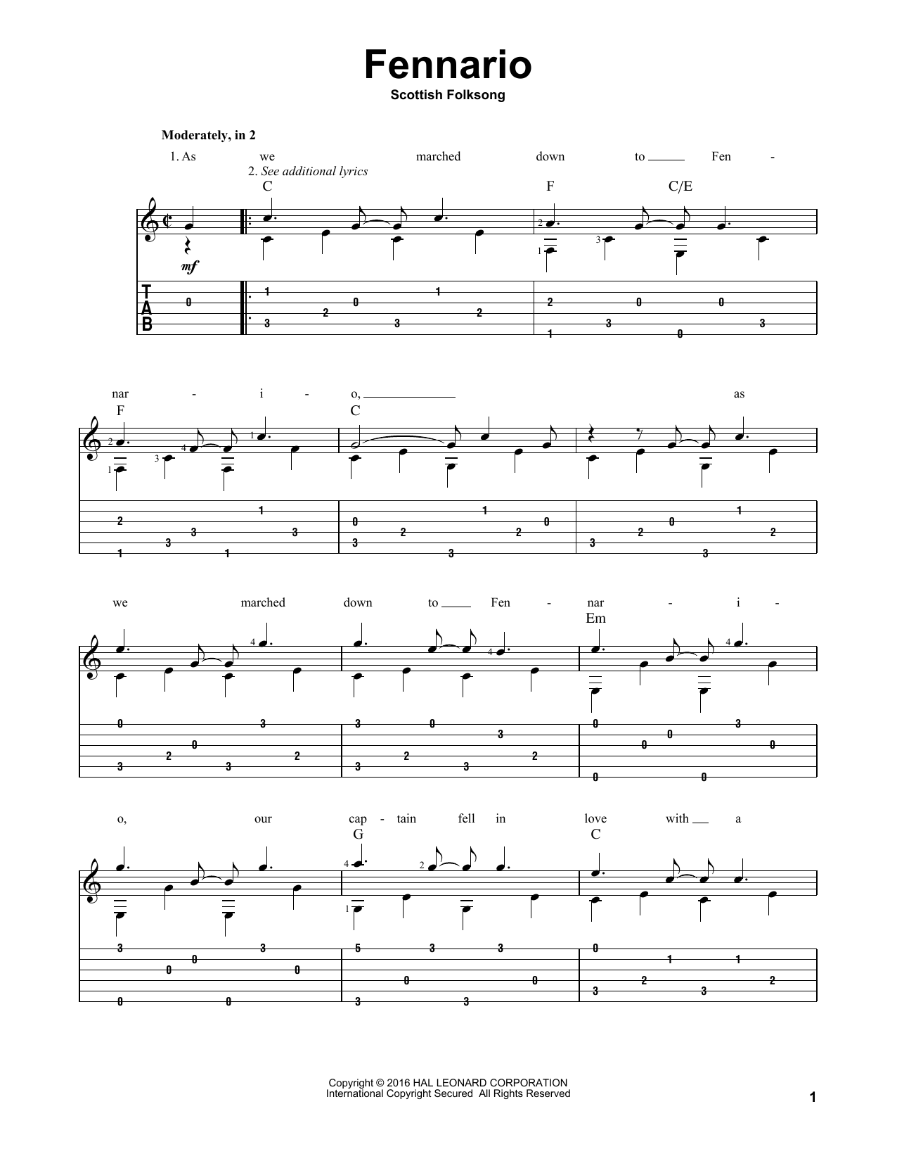 Download Scottish Folksong Fennario Sheet Music and learn how to play Guitar Tab PDF digital score in minutes