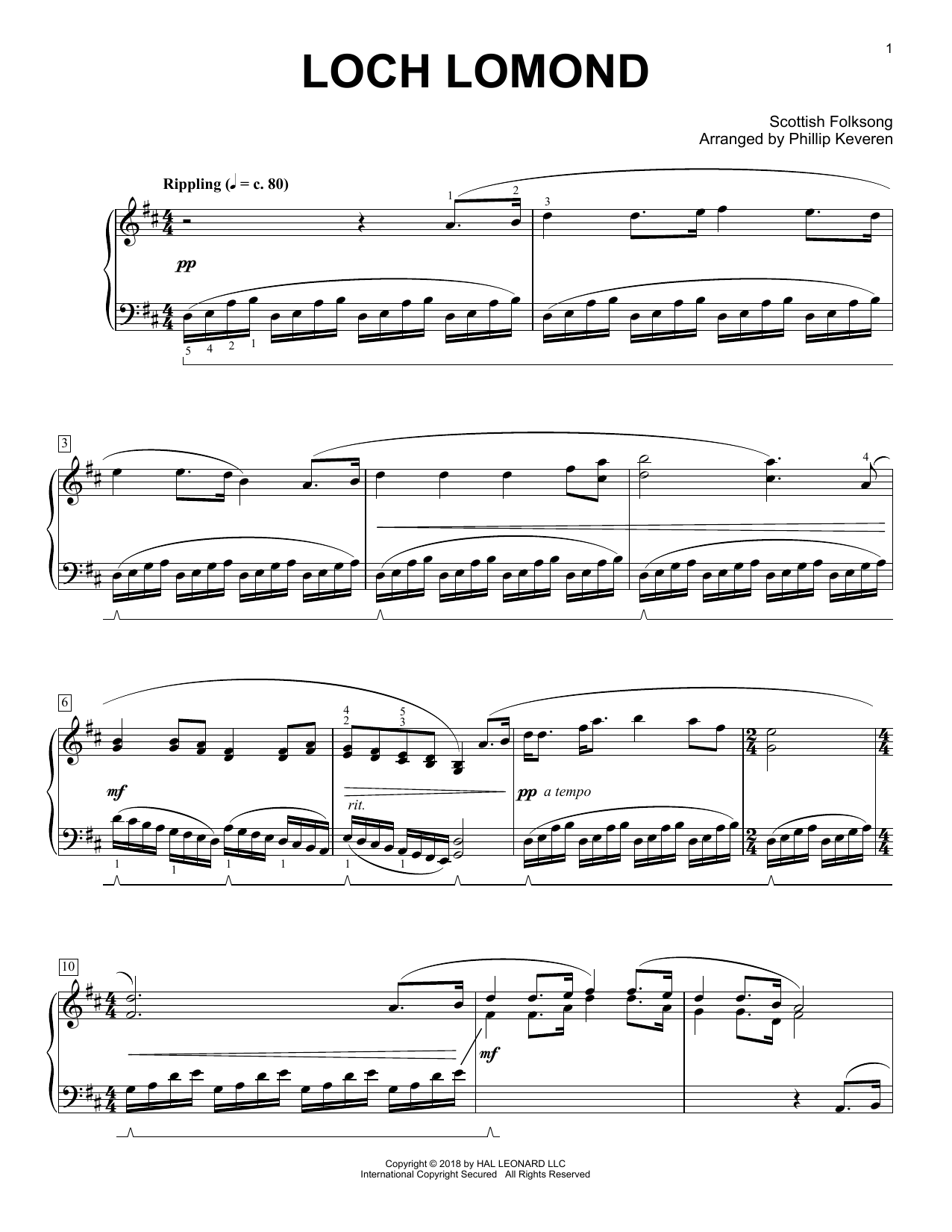 Download Scottish Folksong Loch Lomond [Classical version] (arr. Phillip Keveren) Sheet Music and learn how to play Piano Solo PDF digital score in minutes