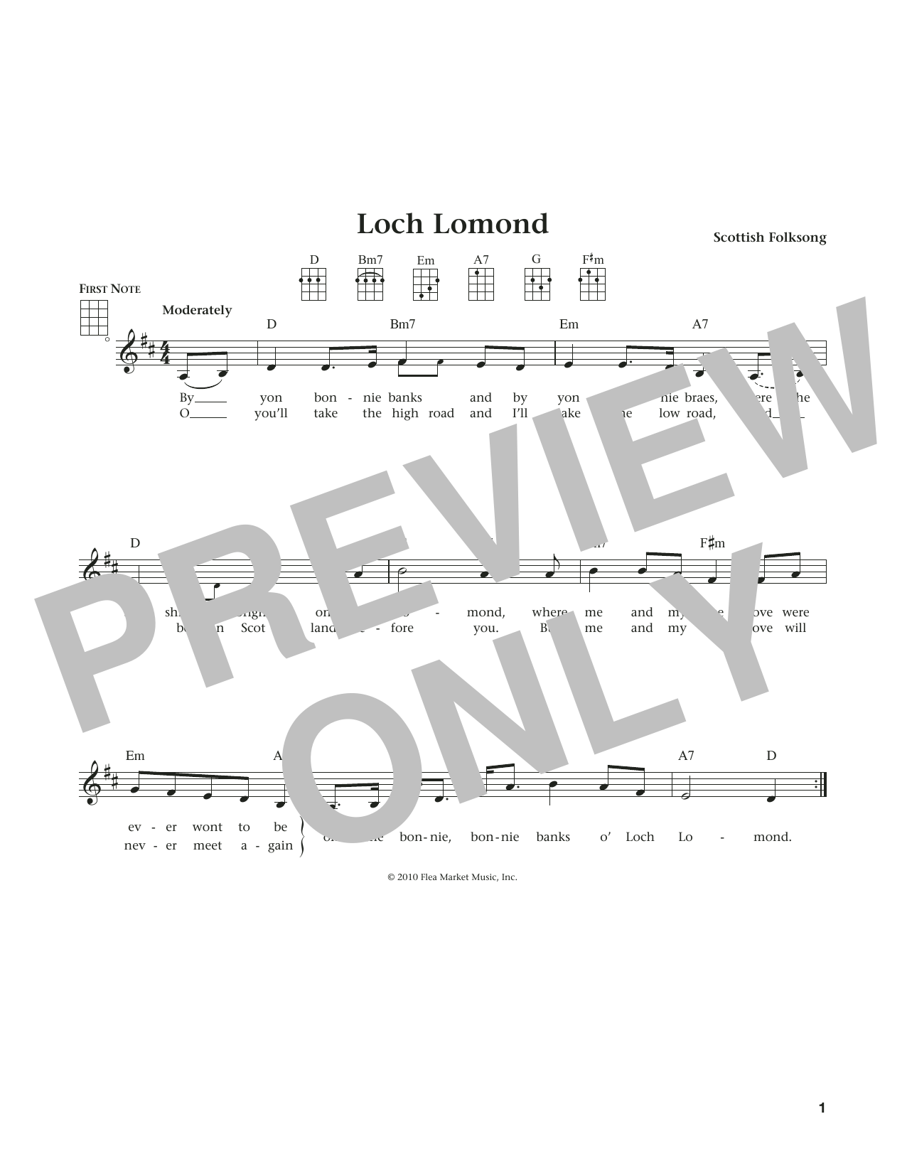 Download Scottish Folksong Loch Lomond Sheet Music and learn how to play Ukulele PDF digital score in minutes