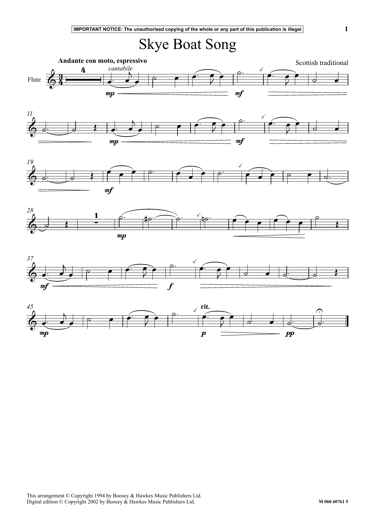 Download Scottish Traditional Skye Boat Song Sheet Music and learn how to play Instrumental Solo PDF digital score in minutes