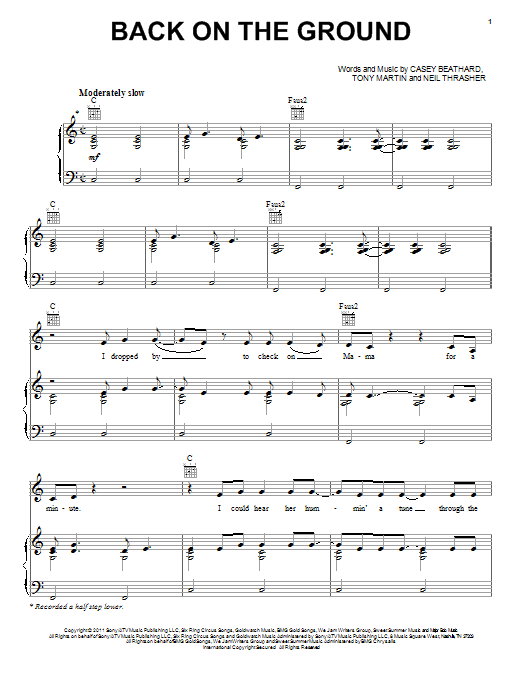 Download Scotty McCreery Back On The Ground Sheet Music and learn how to play Piano, Vocal & Guitar (Right-Hand Melody) PDF digital score in minutes