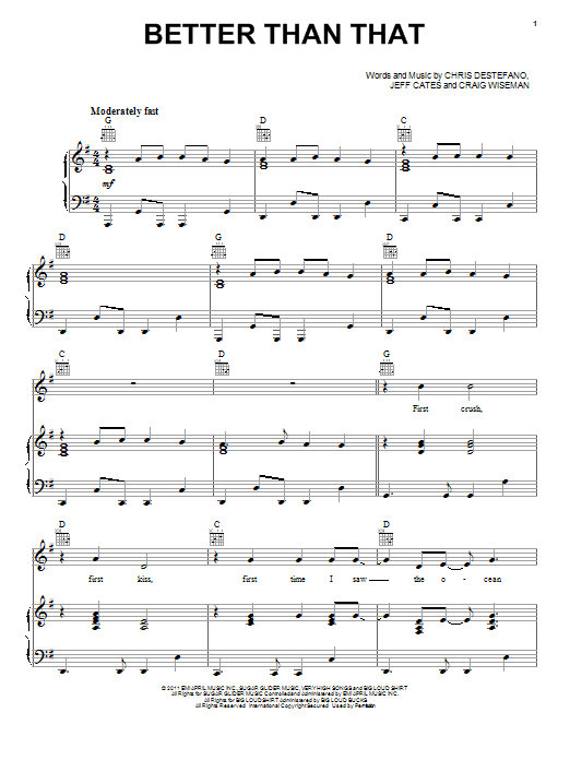 Download Scotty McCreery Better Than That Sheet Music and learn how to play Piano, Vocal & Guitar (Right-Hand Melody) PDF digital score in minutes