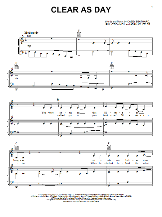 Download Scotty McCreery Clear As Day Sheet Music and learn how to play Piano, Vocal & Guitar (Right-Hand Melody) PDF digital score in minutes