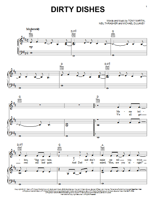 Download Scotty McCreery Dirty Dishes Sheet Music and learn how to play Piano, Vocal & Guitar (Right-Hand Melody) PDF digital score in minutes