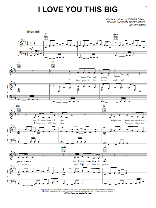 Download Scotty McCreery I Love You This Big Sheet Music and learn how to play Piano, Vocal & Guitar (Right-Hand Melody) PDF digital score in minutes