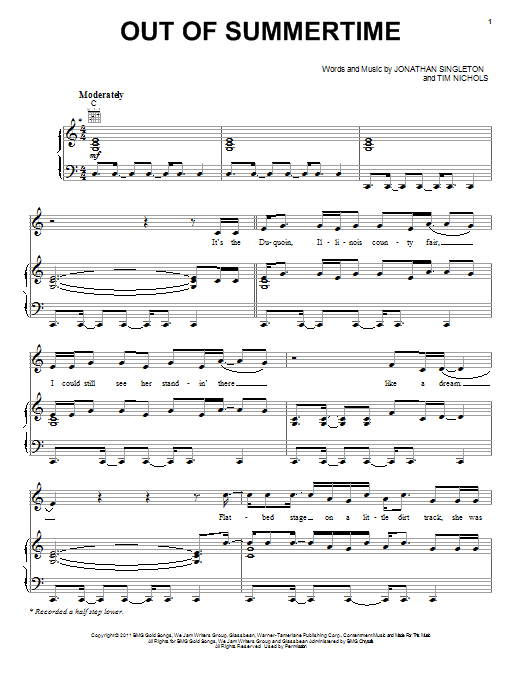 Download Scotty McCreery Out Of Summertime Sheet Music and learn how to play Piano, Vocal & Guitar (Right-Hand Melody) PDF digital score in minutes