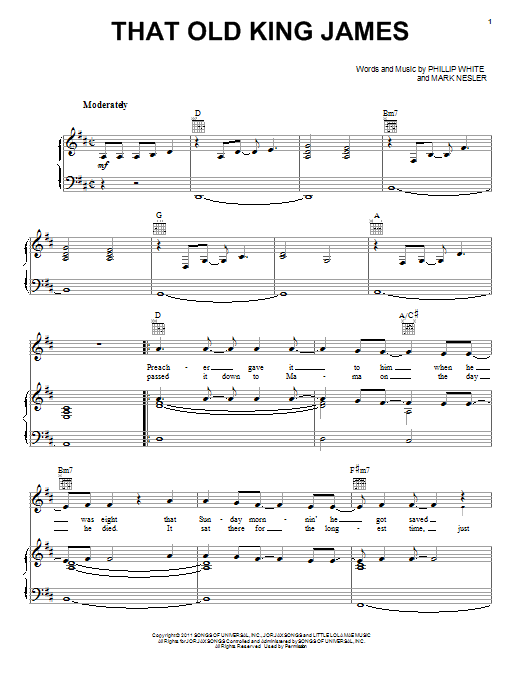 Download Scotty McCreery That Old King James Sheet Music and learn how to play Piano, Vocal & Guitar (Right-Hand Melody) PDF digital score in minutes