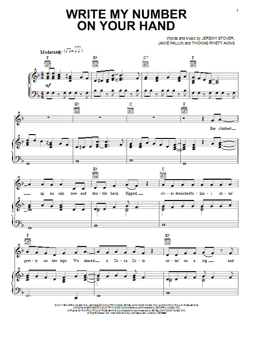 Download Scotty McCreery Write My Number On Your Hand Sheet Music and learn how to play Piano, Vocal & Guitar (Right-Hand Melody) PDF digital score in minutes