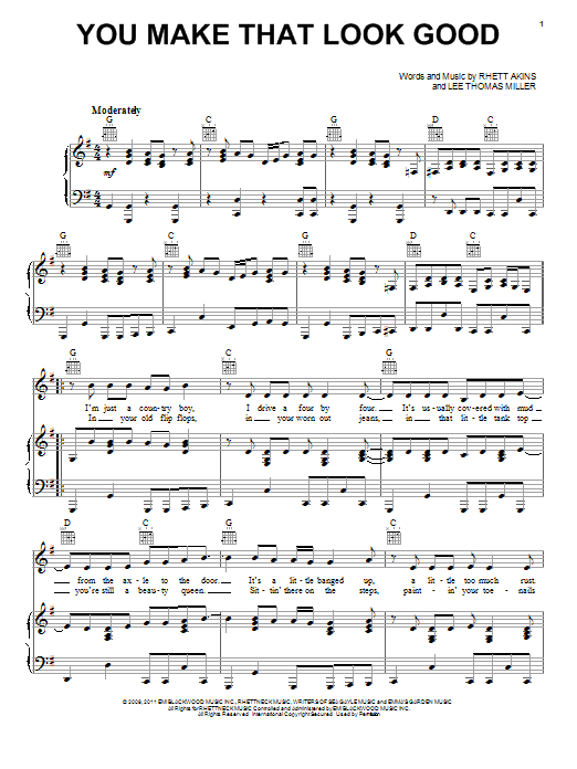Download Scotty McCreery You Make That Look Good Sheet Music and learn how to play Piano, Vocal & Guitar (Right-Hand Melody) PDF digital score in minutes