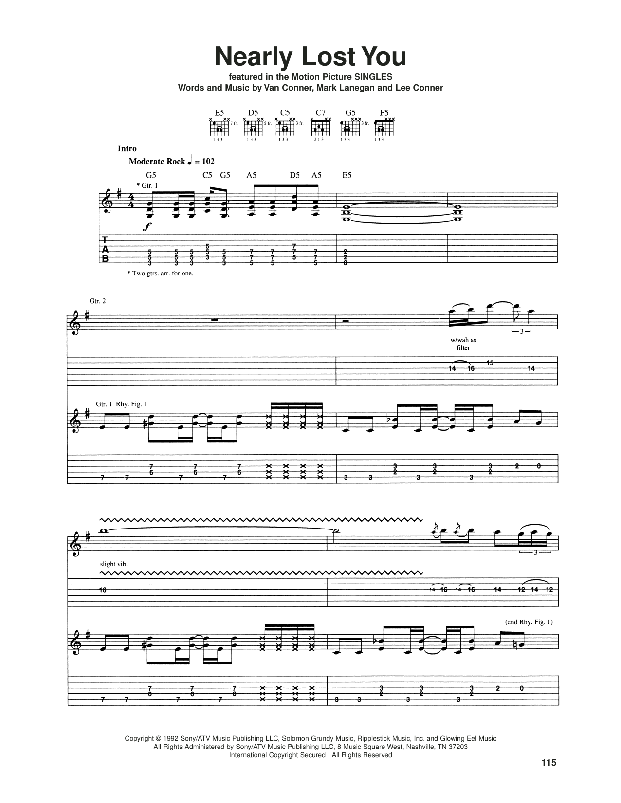 Download Screaming Trees Nearly Lost You Sheet Music and learn how to play Guitar Tab PDF digital score in minutes