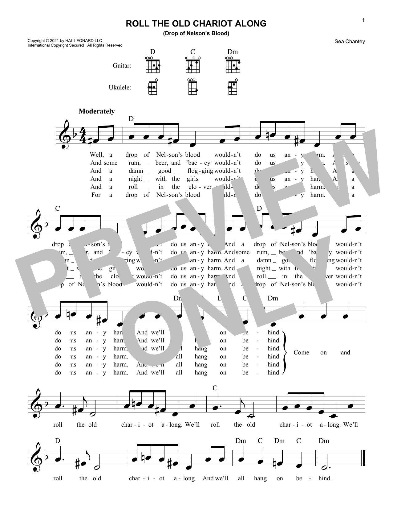 Download Sea Chantey Roll The Old Chariot Along Sheet Music and learn how to play Lead Sheet / Fake Book PDF digital score in minutes