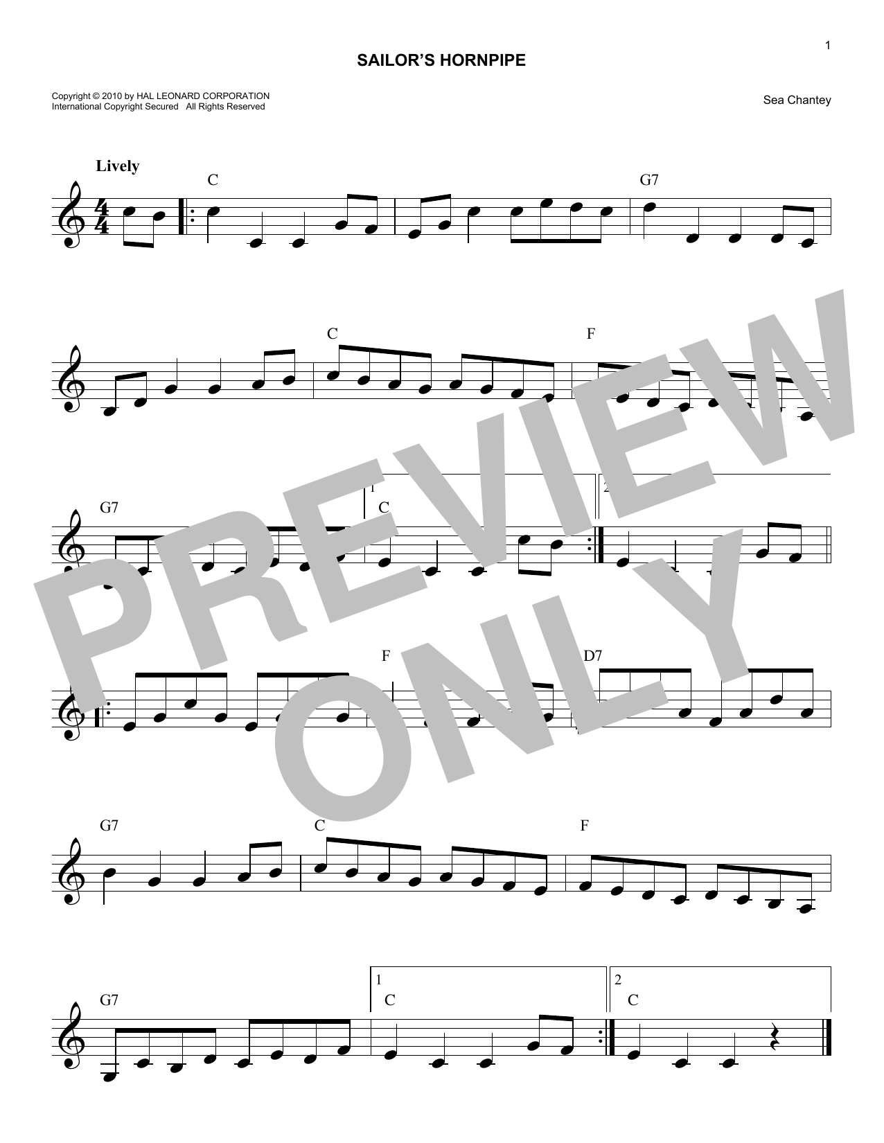 Download Sea Chantey Sailors Hornpipe Sheet Music and learn how to play Easy Piano PDF digital score in minutes