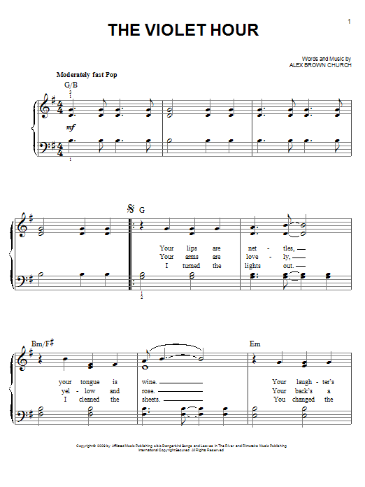 Download Sea Wolf The Violet Hour Sheet Music and learn how to play Piano, Vocal & Guitar (Right-Hand Melody) PDF digital score in minutes