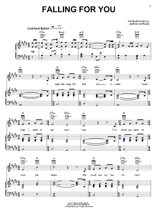 Download Seabird Falling For You Sheet Music and learn how to play Piano, Vocal & Guitar (Right-Hand Melody) PDF digital score in minutes