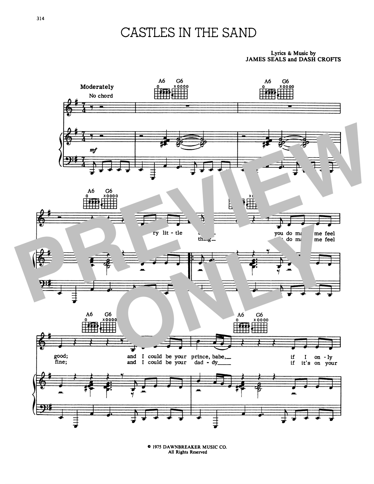 Download Seals and Crofts Castles In The Sand Sheet Music and learn how to play Piano & Vocal PDF digital score in minutes