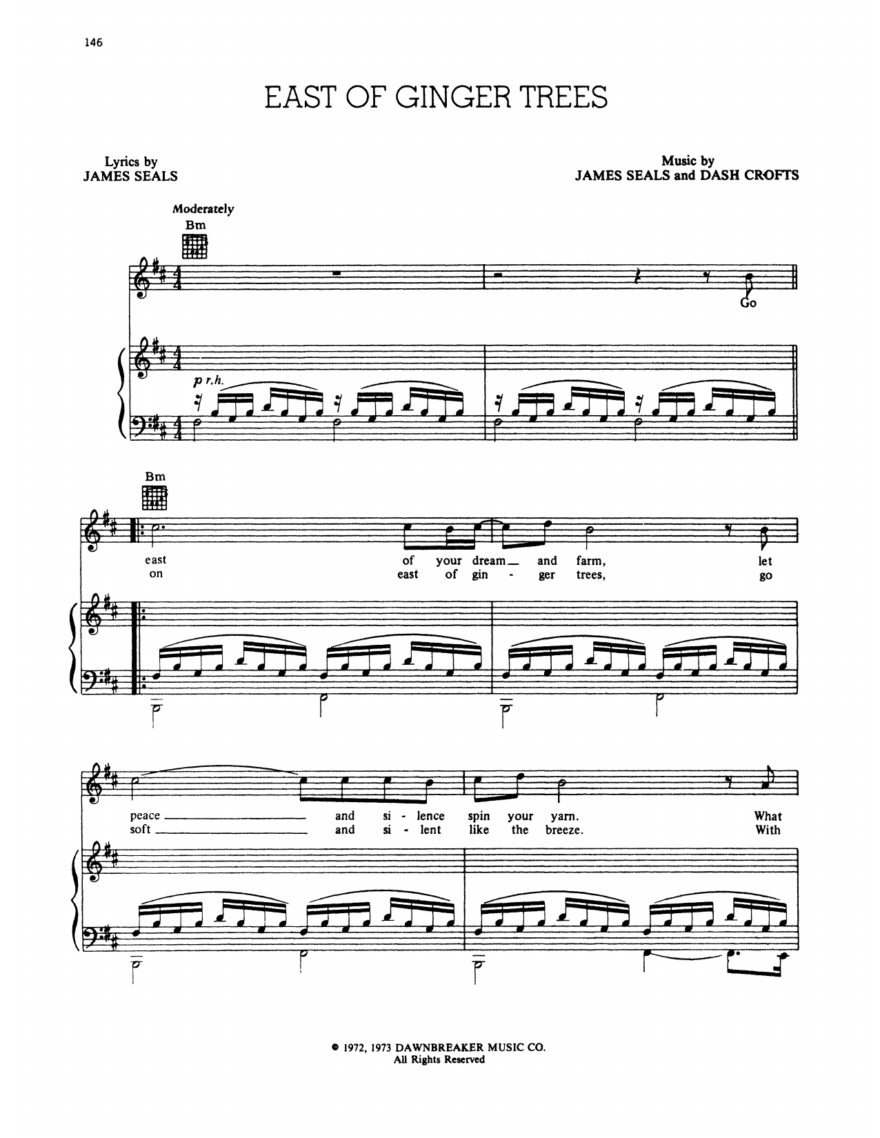 Download Seals and Crofts East Of Ginger Trees Sheet Music and learn how to play Piano & Vocal PDF digital score in minutes