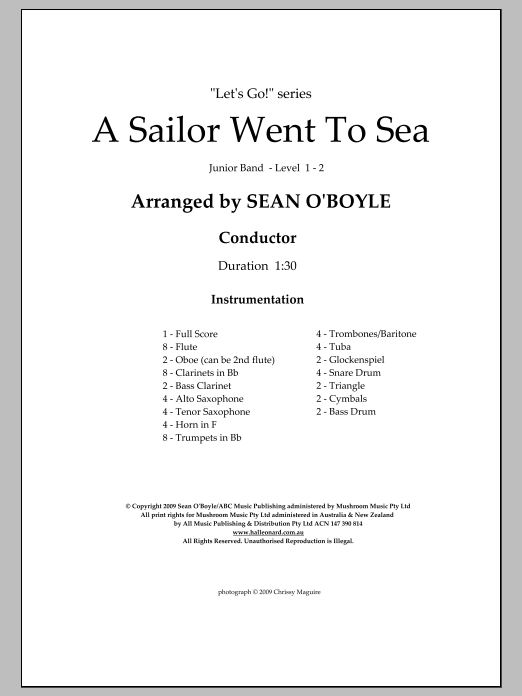 Download Sean O'Boyle A Sailor Went To Sea - Score Sheet Music and learn how to play Concert Band PDF digital score in minutes