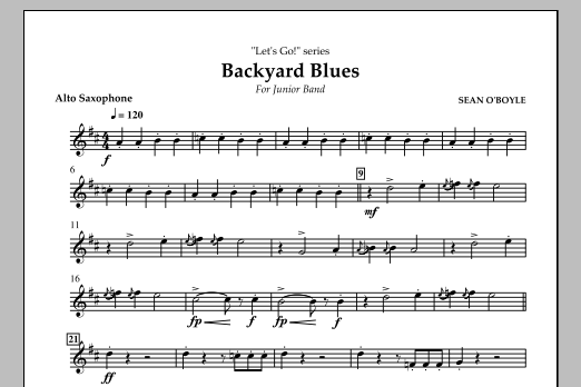 Download Sean O'Boyle Backyard Blues - Alto Saxophone Sheet Music and learn how to play Concert Band PDF digital score in minutes