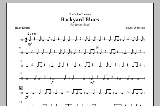 Download Sean O'Boyle Backyard Blues - Bass Drum Sheet Music and learn how to play Concert Band PDF digital score in minutes