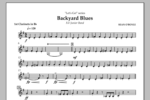Download Sean O'Boyle Backyard Blues - Bb Clarinet 1 Sheet Music and learn how to play Concert Band PDF digital score in minutes