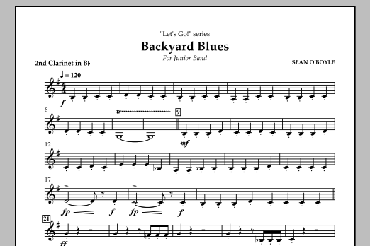 Download Sean O'Boyle Backyard Blues - Bb Clarinet 2 Sheet Music and learn how to play Concert Band PDF digital score in minutes
