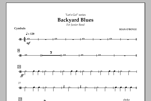 Download Sean O'Boyle Backyard Blues - Cymbals Sheet Music and learn how to play Concert Band PDF digital score in minutes