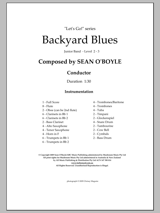 Download Sean O'Boyle Backyard Blues - Score Sheet Music and learn how to play Concert Band PDF digital score in minutes