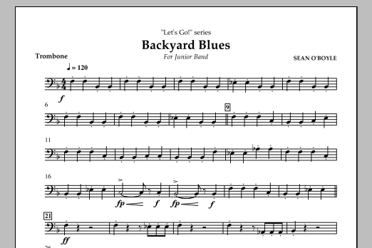 Download Sean O'Boyle Backyard Blues - Trombone Sheet Music and learn how to play Concert Band PDF digital score in minutes