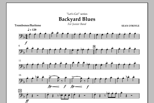 Download Sean O'Boyle Backyard Blues - Trombone/Baritone B.C. Sheet Music and learn how to play Concert Band PDF digital score in minutes