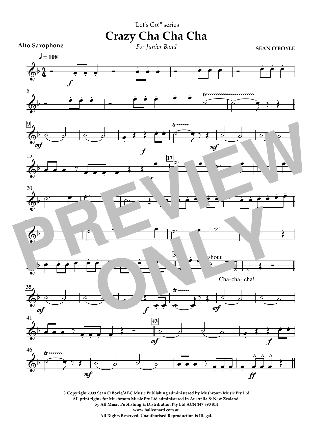 Download Sean O'Boyle Crazy Cha Cha Cha - Alto Saxophone Sheet Music and learn how to play Concert Band PDF digital score in minutes