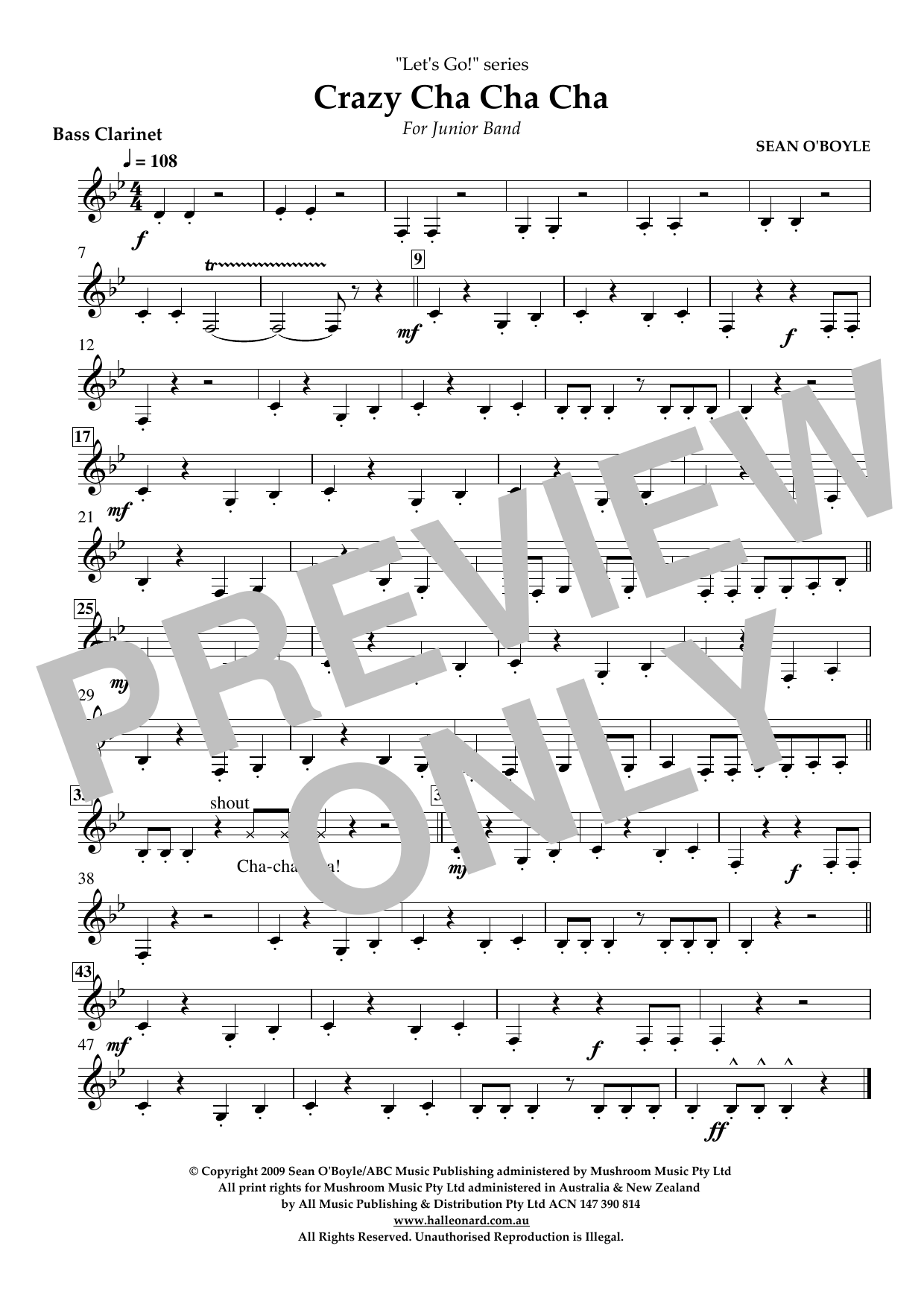 Download Sean O'Boyle Crazy Cha Cha Cha - Bass Clarinet Sheet Music and learn how to play Concert Band PDF digital score in minutes