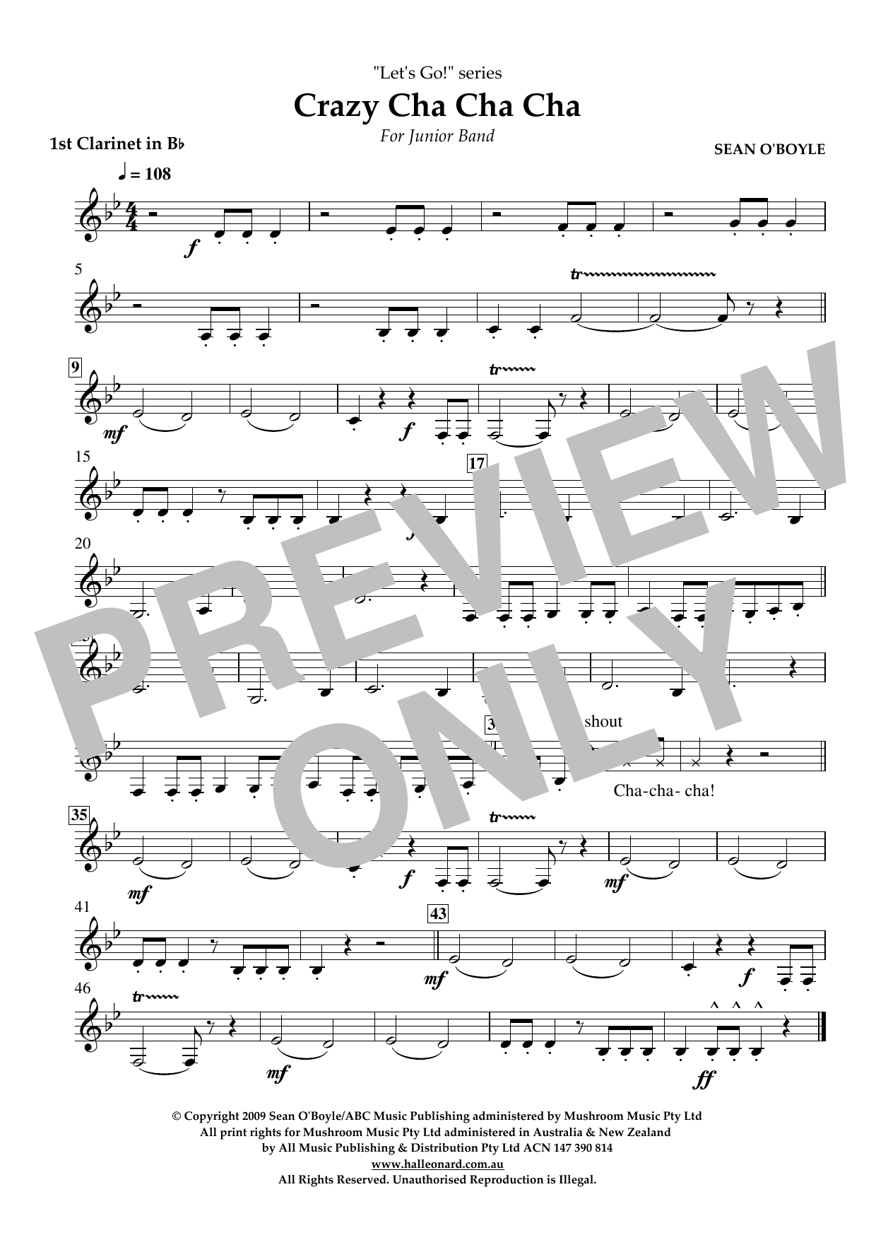 Download Sean O'Boyle Crazy Cha Cha Cha - Bb Clarinet 1 Sheet Music and learn how to play Concert Band PDF digital score in minutes