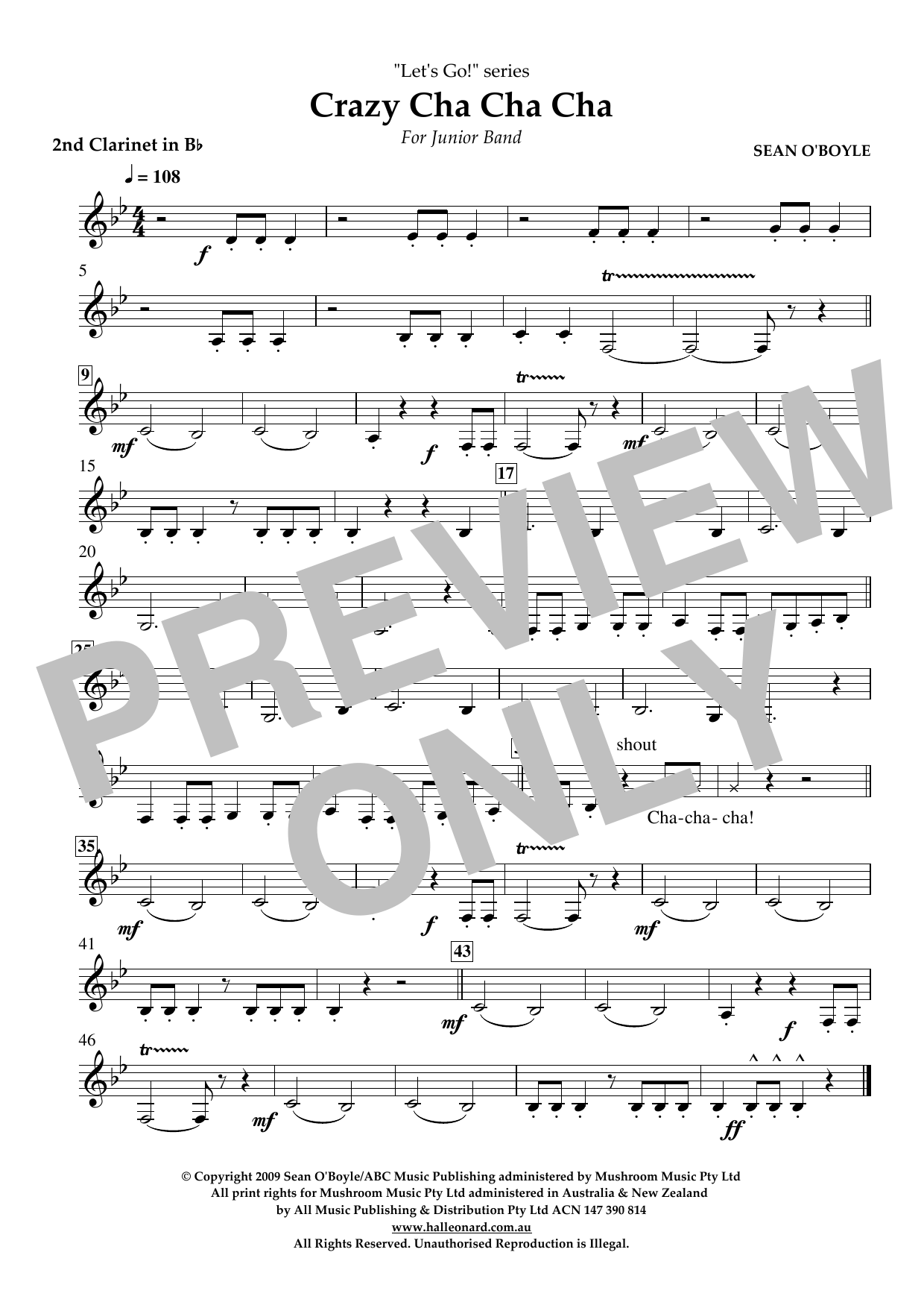 Download Sean O'Boyle Crazy Cha Cha Cha - Bb Clarinet 2 Sheet Music and learn how to play Concert Band PDF digital score in minutes