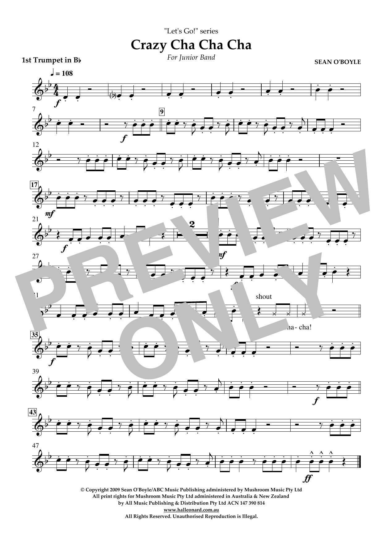 Download Sean O'Boyle Crazy Cha Cha Cha - Bb Trumpet 1 Sheet Music and learn how to play Concert Band PDF digital score in minutes