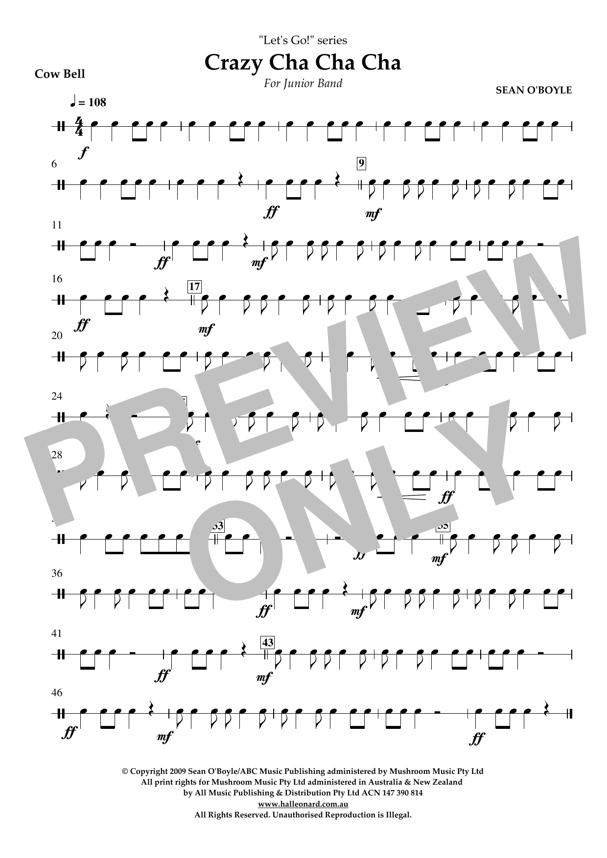 Download Sean O'Boyle Crazy Cha Cha Cha - Cowbell Sheet Music and learn how to play Concert Band PDF digital score in minutes
