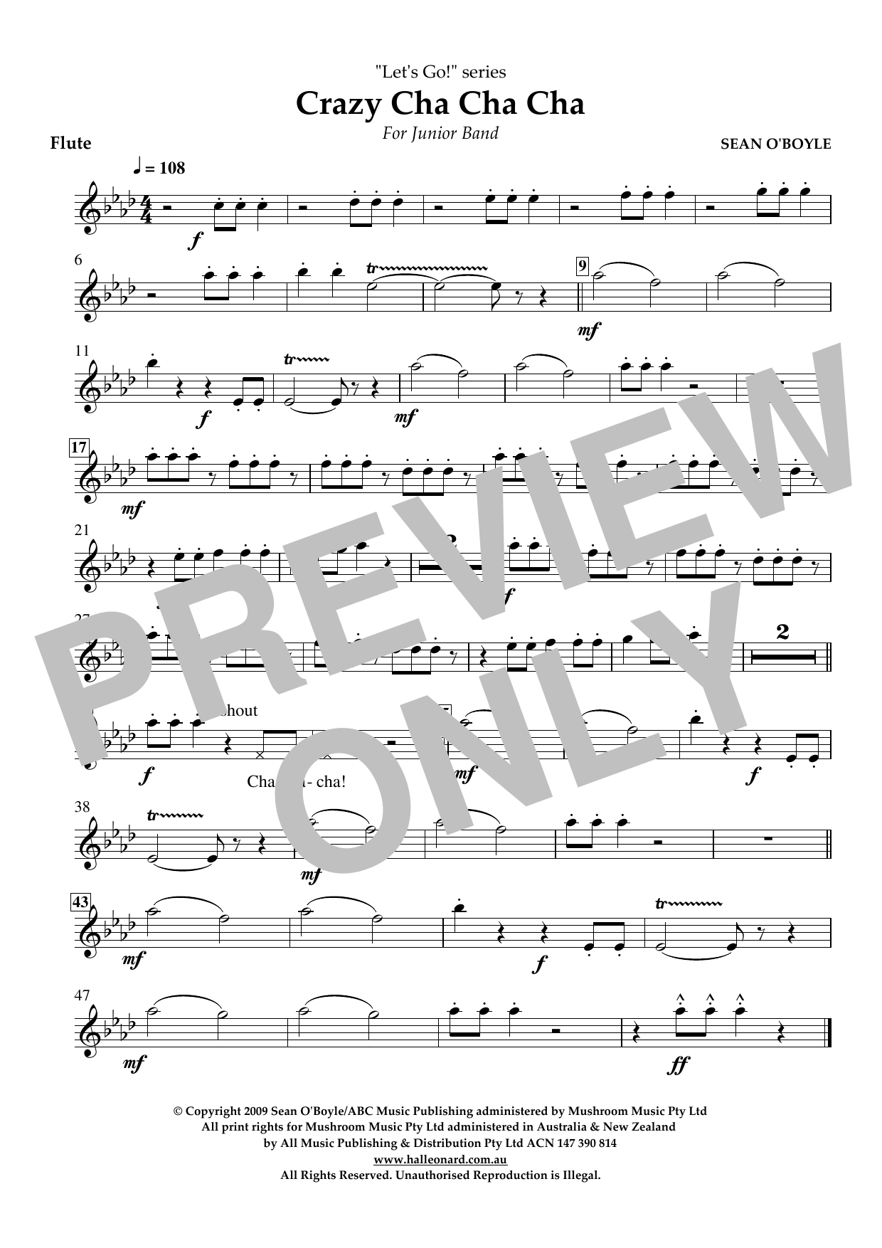 Download Sean O'Boyle Crazy Cha Cha Cha - Flute Sheet Music and learn how to play Concert Band PDF digital score in minutes