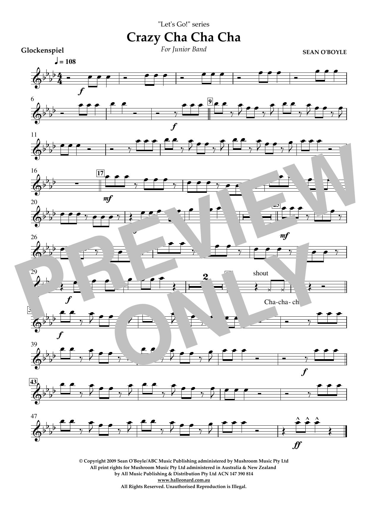 Download Sean O'Boyle Crazy Cha Cha Cha - Glockenspiel Sheet Music and learn how to play Concert Band PDF digital score in minutes
