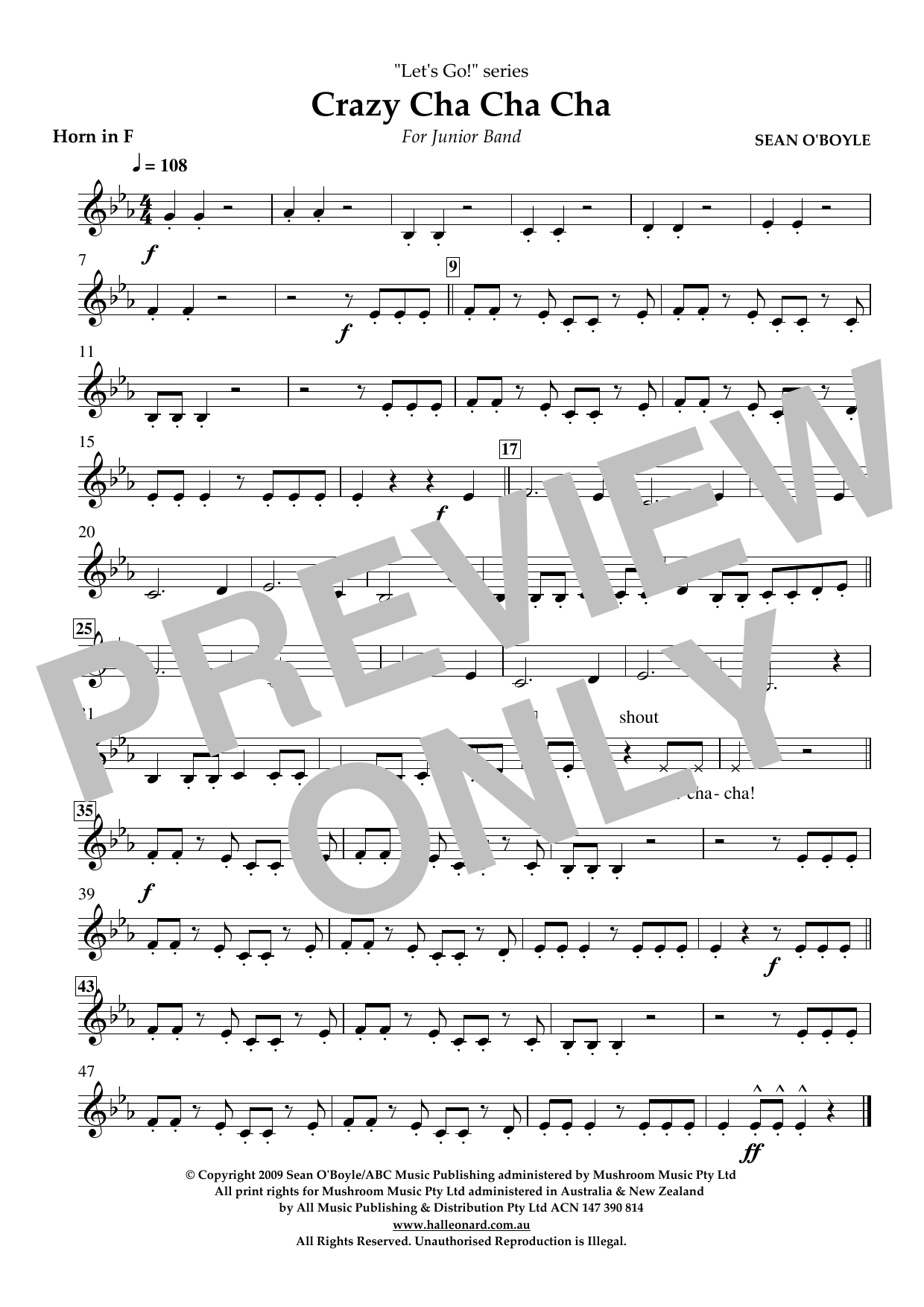 Download Sean O'Boyle Crazy Cha Cha Cha - Horn in F Sheet Music and learn how to play Concert Band PDF digital score in minutes