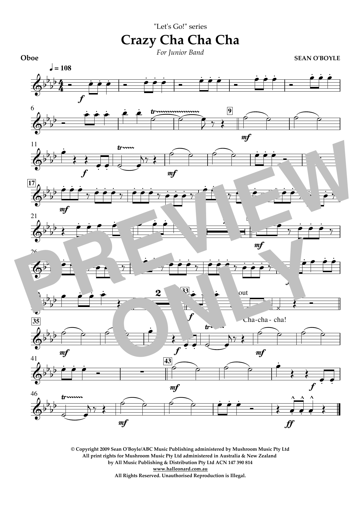 Download Sean O'Boyle Crazy Cha Cha Cha - Oboe Sheet Music and learn how to play Concert Band PDF digital score in minutes