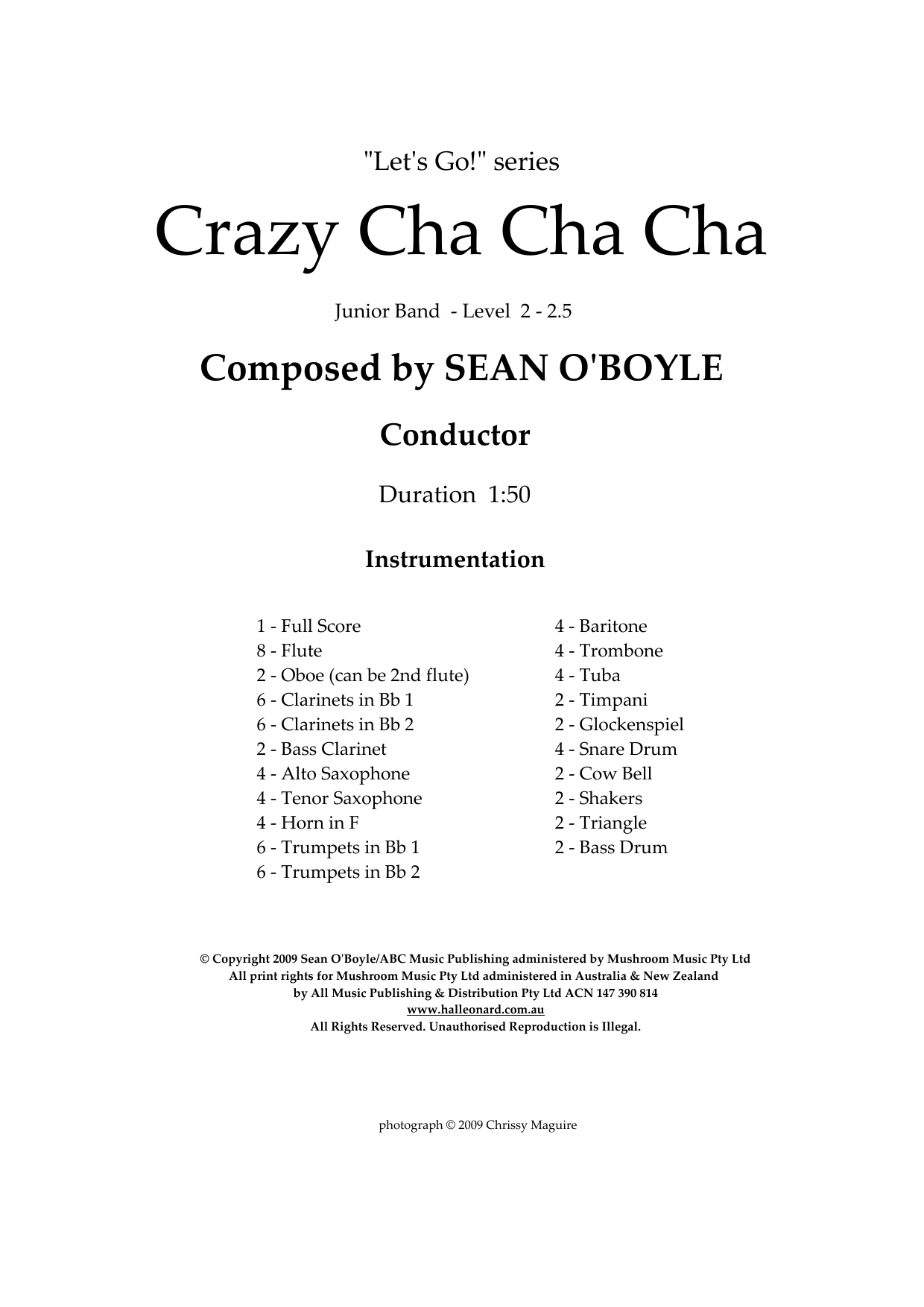 Download Sean O'Boyle Crazy Cha Cha Cha - Score Sheet Music and learn how to play Concert Band PDF digital score in minutes
