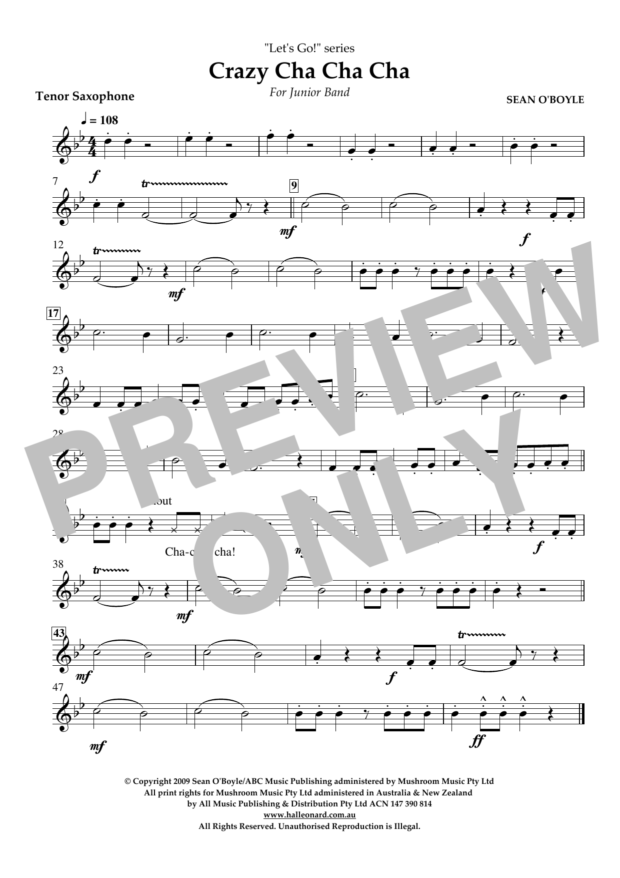 Download Sean O'Boyle Crazy Cha Cha Cha - Tenor Saxophone Sheet Music and learn how to play Concert Band PDF digital score in minutes