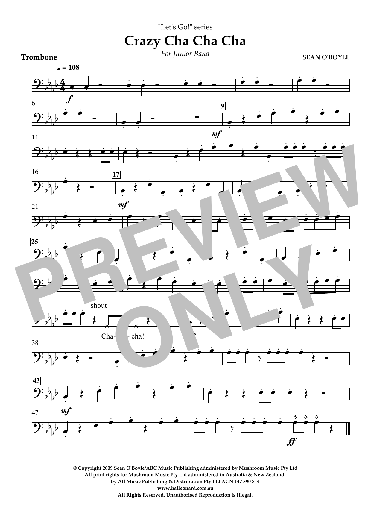 Download Sean O'Boyle Crazy Cha Cha Cha - Trombone Sheet Music and learn how to play Concert Band PDF digital score in minutes
