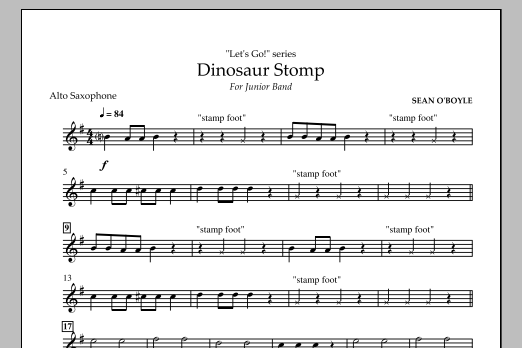 Download Sean O'Boyle Dinosaur Stomp - Alto Saxophone Sheet Music and learn how to play Concert Band PDF digital score in minutes