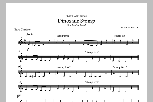 Download Sean O'Boyle Dinosaur Stomp - Bass Clarinet Sheet Music and learn how to play Concert Band PDF digital score in minutes